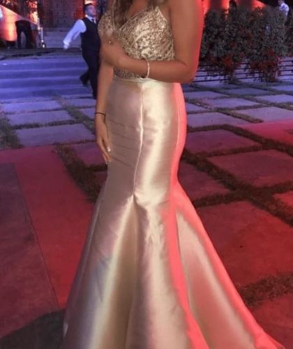 Buy sell Evening Dress Online Dubai UAE Golden Floorlength Alessandra Rinaudo Evening Gown, Size Medium