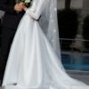 Buy Sell Wedding Dress Online Khobar Saudi Arabia KSA White Razan Alazzouni A-Line gown with high neck and long sleeves, Mikado fabric. Size EU 38, M