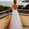 Buy Sell Wedding Dress Online Dubai UAE white Royal Bride by Ivana Bilich A-Line Gown with off the shoulders neckline. Made of white French Lace. Size Small -Medium