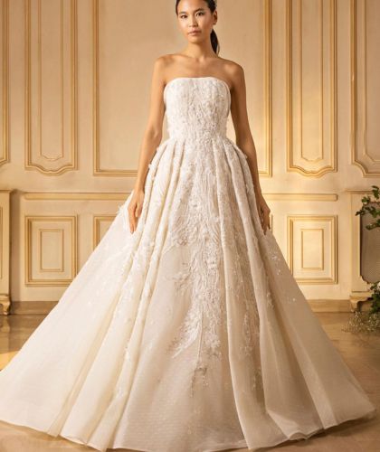 Buy Sell Wedding Dress Online Dubai UAE White Saiid Kobeisy A-line gown with straight across neckline. Size EU 40, Medium